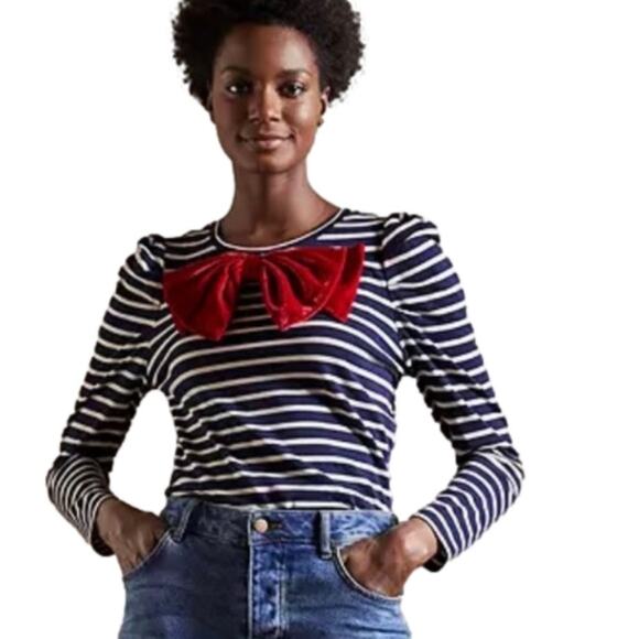 NWOT Boden Imogen Breton Stripe Puff Shoulder Bow Top Coastal Preppy - Picture 1 of 12